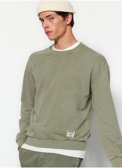trendyol Green Limited Edition Relaxed/Comfortable Fit Faded Effect 100% Cotton Sweatshirt TMNAW24SW00021  - Image 3