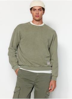 trendyol Green Limited Edition Relaxed/Comfortable Fit Faded Effect 100% Cotton Sweatshirt TMNAW24SW00021  - Image 4