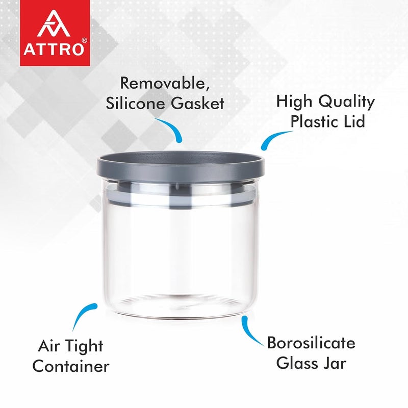 ATTRO Glassox Borosilicate Round Glass Storage Jar with Airtight PP Lid Odorless Durable and Safe Food Storage Jar Container 500ml - Image 2