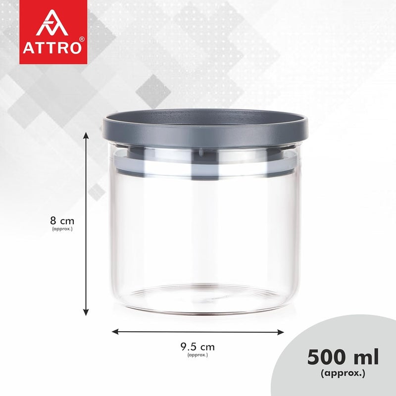 ATTRO Glassox Borosilicate Round Glass Storage Jar with Airtight PP Lid Odorless Durable and Safe Food Storage Jar Container 500ml - Image 4