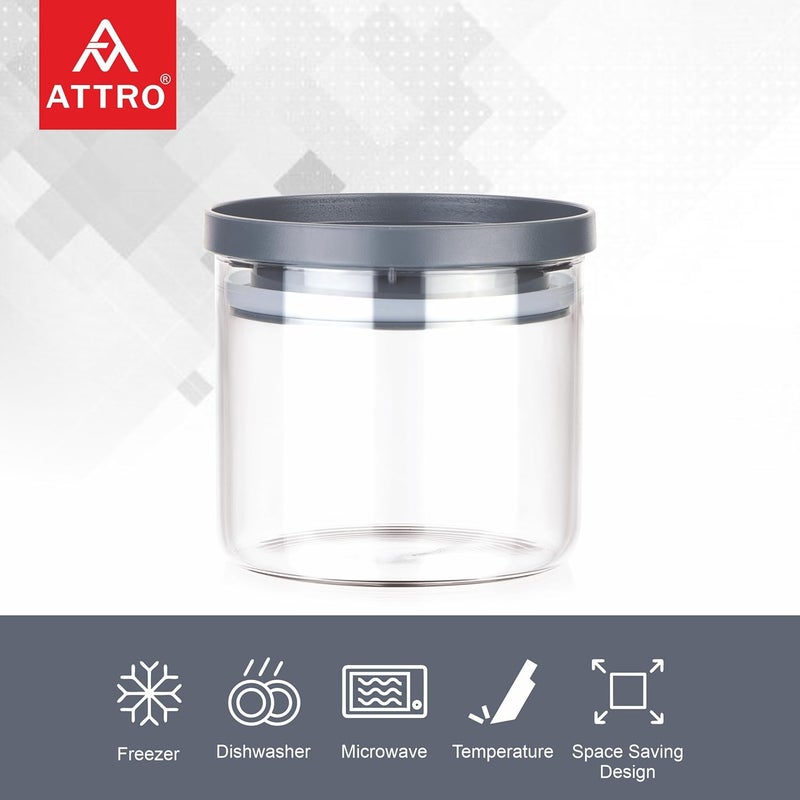 ATTRO Glassox Borosilicate Round Glass Storage Jar with Airtight PP Lid Odorless Durable and Safe Food Storage Jar Container 500ml - Image 3