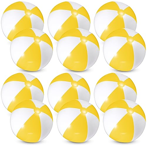 Chitidr 12 Pcs 16 Beach Ball PVC Inflatable Ball Bulk Blow up Pool Balls for Swimming Pool Summer Hawaiian Tropical Theme Party Favors Decorations Favors Supplies Yellow - Image 1