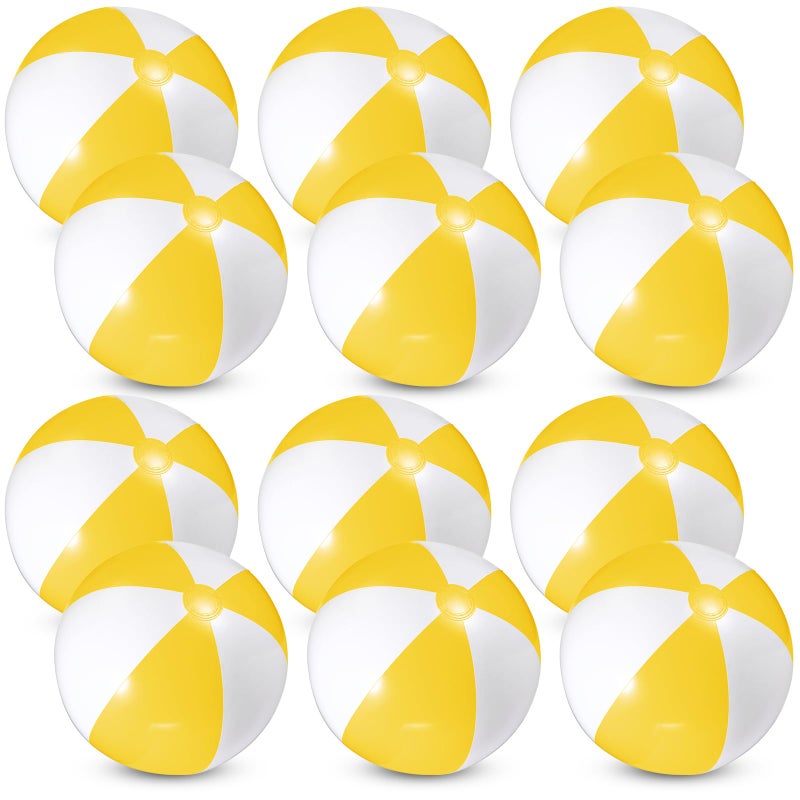 Chitidr 12 Pcs 16 Beach Ball PVC Inflatable Ball Bulk Blow up Pool Balls for Swimming Pool Summer Hawaiian Tropical Theme Party Favors Decorations Favors Supplies Yellow - Image 3