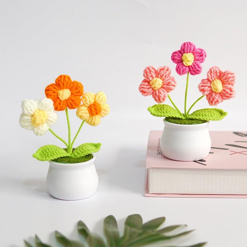 YiQiYi YiQiYi Crochet Small Patted Flowers Artifical Flower Knitted Flower Decor for Car Dashboard Handmade Home Office Decoration (Puff Flower Yellow) - Image 5