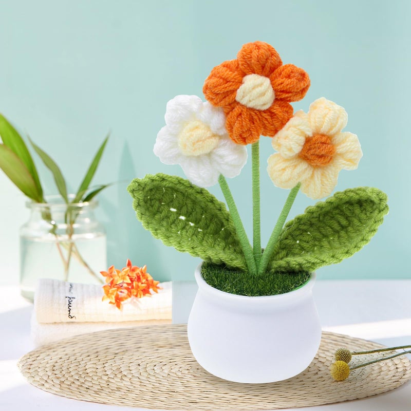YiQiYi YiQiYi Crochet Small Patted Flowers Artifical Flower Knitted Flower Decor for Car Dashboard Handmade Home Office Decoration (Puff Flower Yellow) - Image 3
