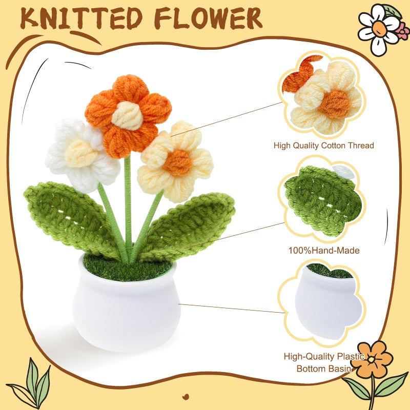 YiQiYi YiQiYi Crochet Small Patted Flowers Artifical Flower Knitted Flower Decor for Car Dashboard Handmade Home Office Decoration (Puff Flower Yellow) - Image 2
