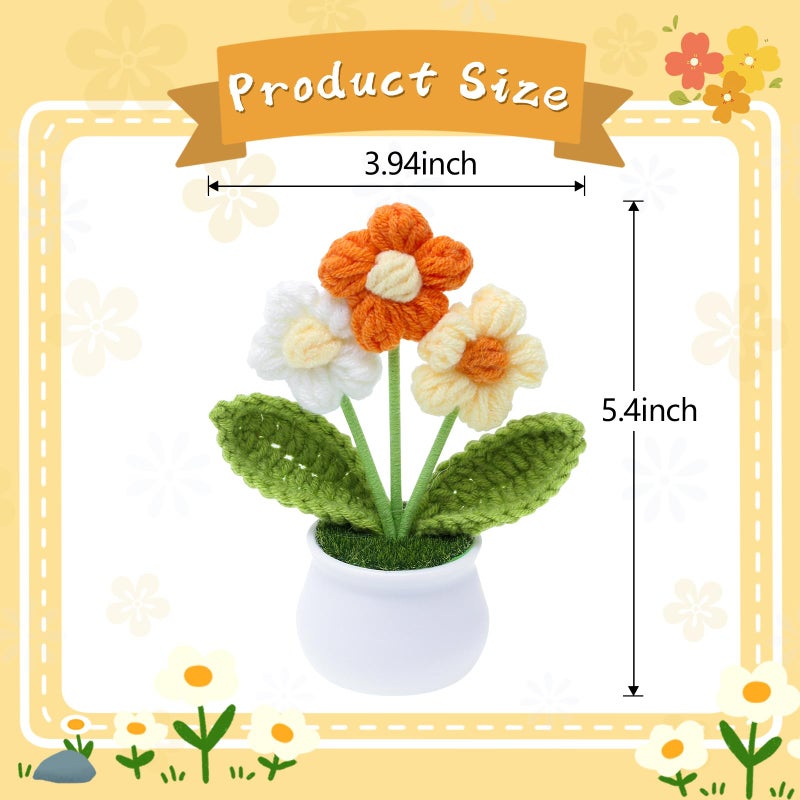 YiQiYi YiQiYi Crochet Small Patted Flowers Artifical Flower Knitted Flower Decor for Car Dashboard Handmade Home Office Decoration (Puff Flower Yellow) - Image 4