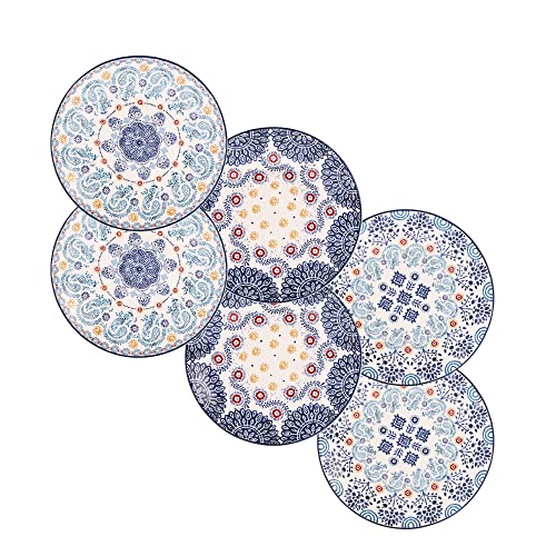 Bico Blue Talavera Appetizer Plates Set of 6 6 Inch Small Ceramic Dessert Plates for Snacks Salad Tablescape Microwave and Dishwasher Safe Gift for Housewarming and Thanksgiving