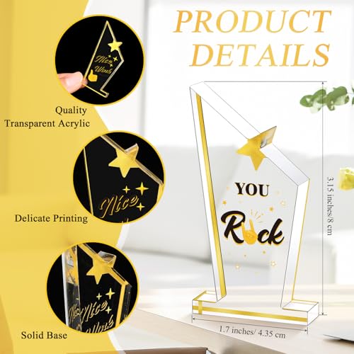 Treela 18 Pcs Employee Appreciation Awards Gifts Bulk Small Acrylic Trophies Mini Thank You Plaque Gifts for Recognition Adults Students Classroom Office Graduation Decorations(Quadrilateral,Gold) - Image 2