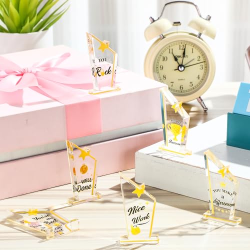 Treela 18 Pcs Employee Appreciation Awards Gifts Bulk Small Acrylic Trophies Mini Thank You Plaque Gifts for Recognition Adults Students Classroom Office Graduation Decorations(Quadrilateral,Gold) - Image 3