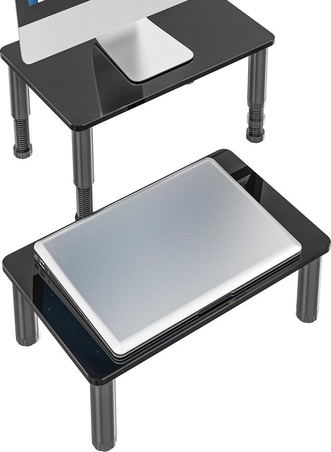 Hemudu 2 Pack Computer Monitor Stand Riser with Height Adjustable Multi Media Desktop Stand for Flat Screen LCD LED TV, Laptop/Notebook/Xbox One, Black HD01B-202 - Image 1