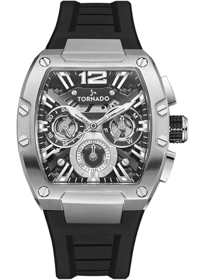 تورنيدو Tornado Xenith Men's VX9J, High Precision Japanese Quartz Movement Watch, Multi Function Display and Premium Flexible & Durable Silicone Strap - T23105-SSBB, Black