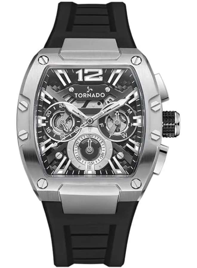 تورنيدو Tornado Xenith Men's VX9J, High Precision Japanese Quartz Movement Watch, Multi Function Display and Premium Flexible & Durable Silicone Strap - T23105-SSBB, Black