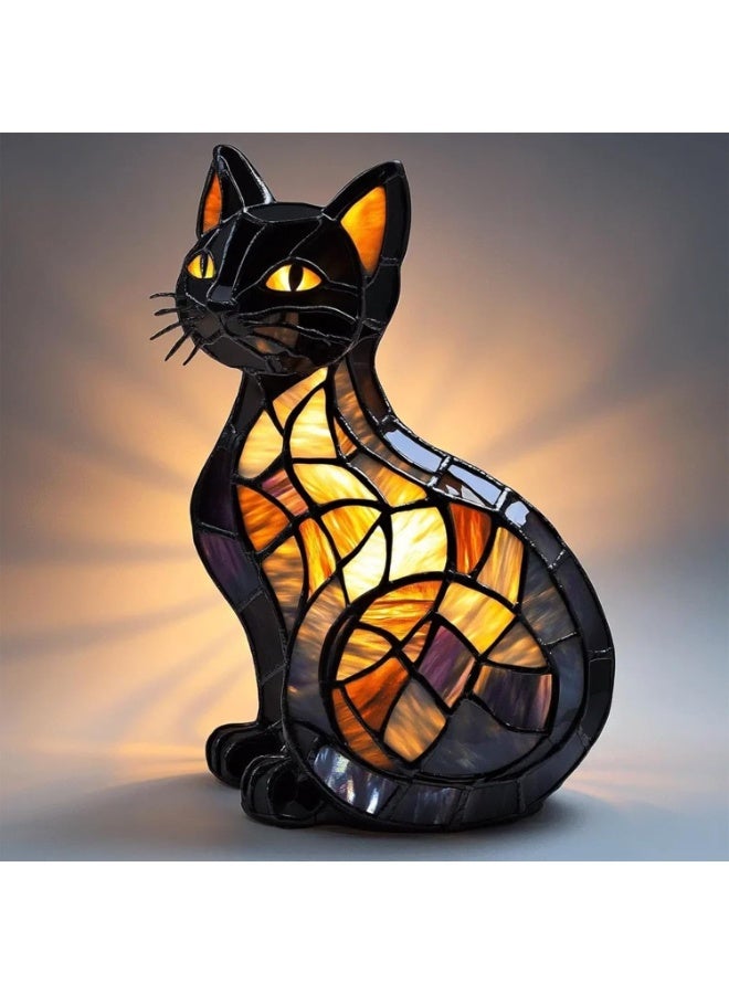 Bukela Cat Lamp, Retro Cats Stained Resin Tabletop Night Light, Animal Table Lamps Series, Cat Lamp Stained Glass Tabletop Night Light, 3D Cute Pet LED Table Lamps, Gift for Lovers - Image 3