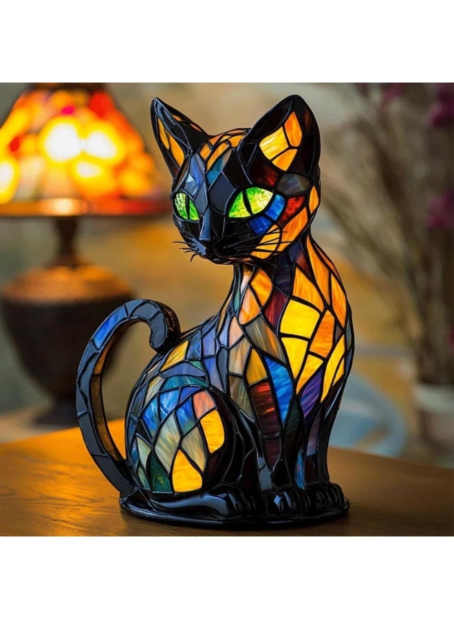 Bukela Cat Lamp, Retro Cats Stained Resin Tabletop Night Light, Animal Table Lamps Series, Cat Lamp Stained Glass Tabletop Night Light, 3D Cute Pet LED Table Lamps, Gift for Lovers - Image 2