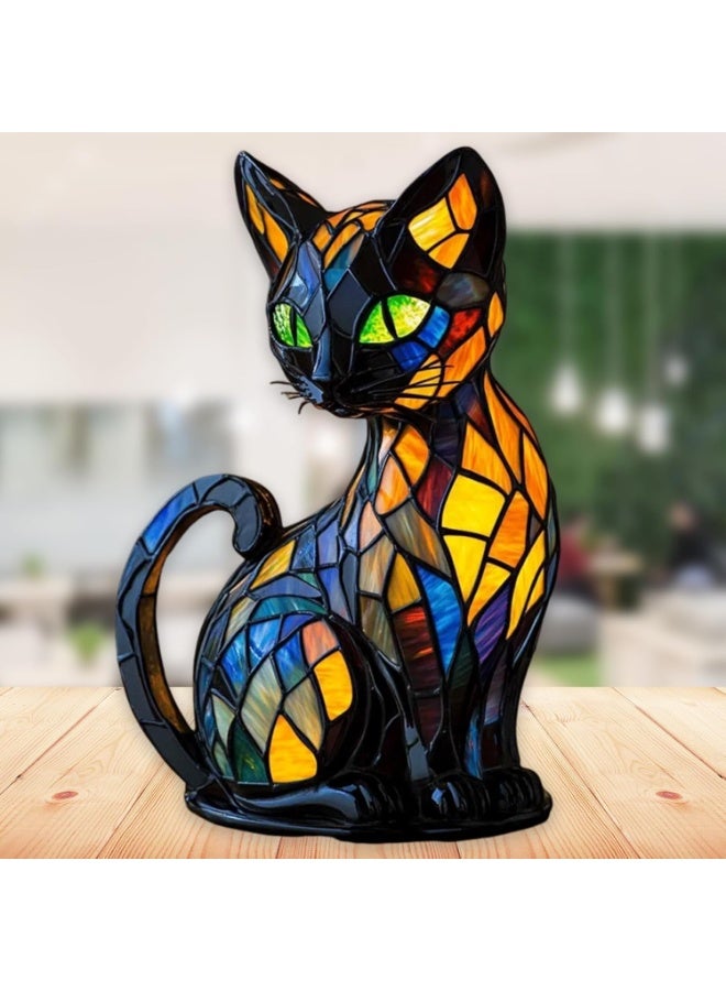 Bukela Cat Lamp, Retro Cats Stained Resin Tabletop Night Light, Animal Table Lamps Series, Cat Lamp Stained Glass Tabletop Night Light, 3D Cute Pet LED Table Lamps, Gift for Lovers - Image 5