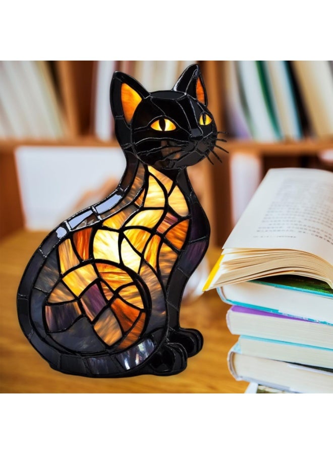 Bukela Cat Lamp, Retro Cats Stained Resin Tabletop Night Light, Animal Table Lamps Series, Cat Lamp Stained Glass Tabletop Night Light, 3D Cute Pet LED Table Lamps, Gift for Lovers - Image 4
