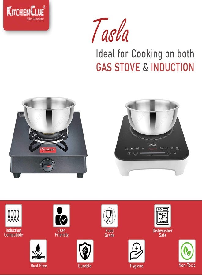 KITCHEN CLUE 3 Pcs Triply Stainless Steel Cookware Set 1 - Tope (18cm), Tasla (20cm), Kadhai (21cm) - Induction and Gastove Friendly - Heavy Guage Bottom - Comes with 5 Year Warranty (304 Grade) - Image 4