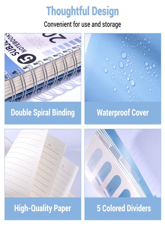 FLYING EAGLE 4 PCS Small 5 Subject Notebook 4"x6" Cute Spiral Notebook 208 Pages College Ruled Waterproof Cover Colorful Dividers Writable Tabs Note Taking for School Work - Image 4