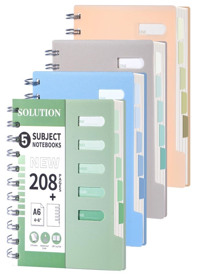 FLYING EAGLE 4 PCS Small 5 Subject Notebook 4"x6" Cute Spiral Notebook 208 Pages College Ruled Waterproof Cover Colorful Dividers Writable Tabs Note Taking for School Work - Image 1