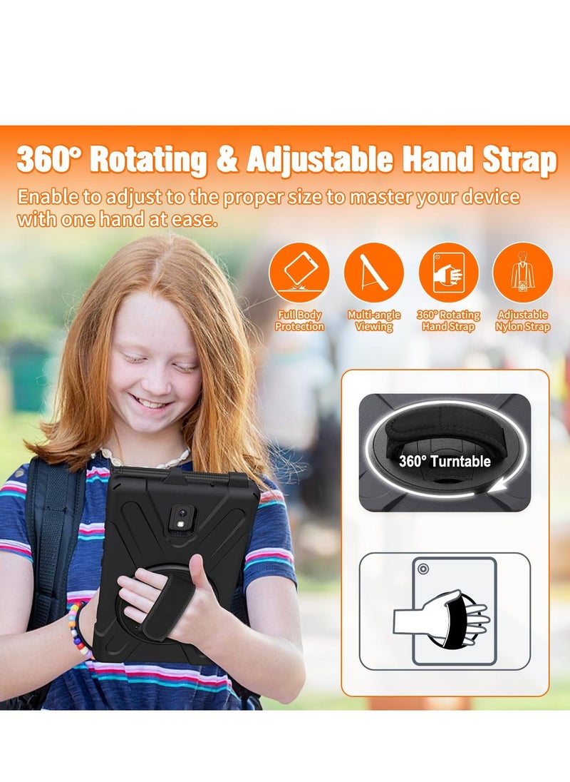 Generic - Galaxy Tab Active 3 8.0 Case T570/T575/T577 - Rugged Heavy Duty Shockproof Protective Cover with Rotating Stand, Hand Strap & Shoulder Strap, Drop Resistant, Black - Image 1