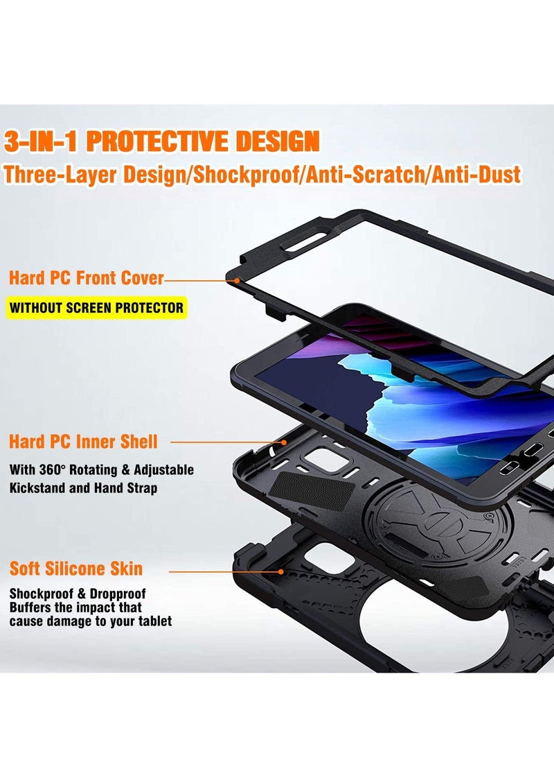 Generic - Galaxy Tab Active 3 8.0 Case T570/T575/T577 - Rugged Heavy Duty Shockproof Protective Cover with Rotating Stand, Hand Strap & Shoulder Strap, Drop Resistant, Black - Image 1