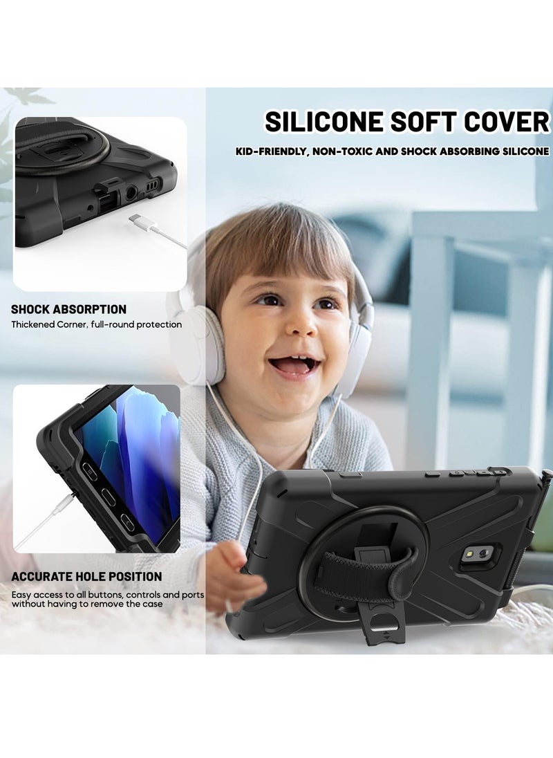Generic - Galaxy Tab Active 3 8.0 Case T570/T575/T577 - Rugged Heavy Duty Shockproof Protective Cover with Rotating Stand, Hand Strap & Shoulder Strap, Drop Resistant, Black - Image 1