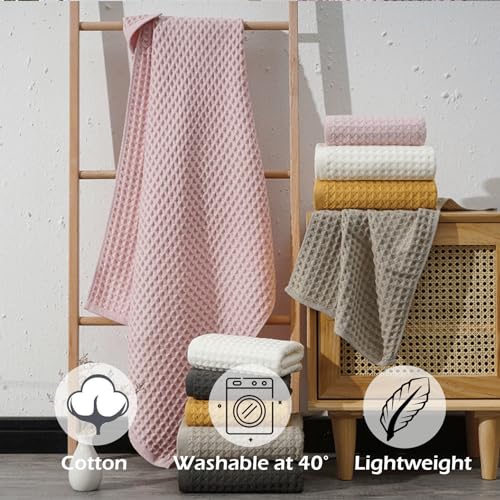 SK Studio 6 Piece Cotton Hotel Waffle Towel Set - 2 Bath, 2 Hand, 2 Washcloths - Large, Absorbent, Quick Dry for Bathroom Spa - White - Image 3