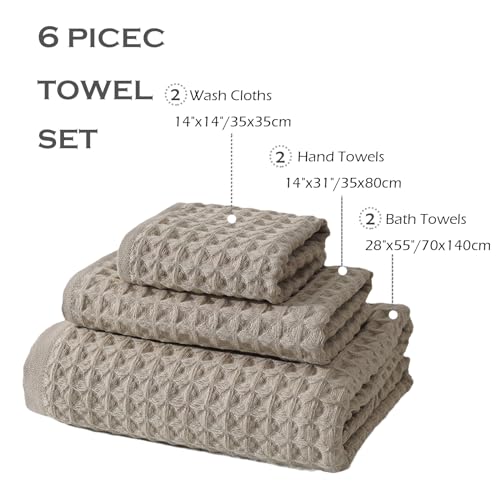 SK Studio 6 Piece Cotton Hotel Waffle Towel Set - 2 Bath, 2 Hand, 2 Washcloths - Large, Absorbent, Quick Dry for Bathroom Spa - White - Image 2