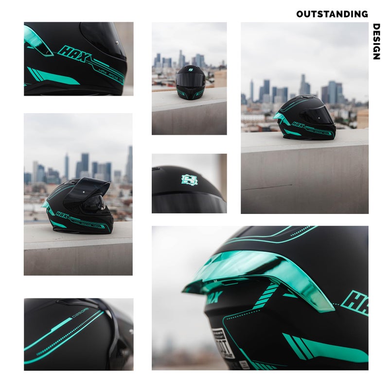 HAX Obsidian Full Face Dual Visor Adult Motorcycle Helmet for Motorbike Street Bike with Pinlock Ready DOT Approved Matte Black Aqua M - Image 5