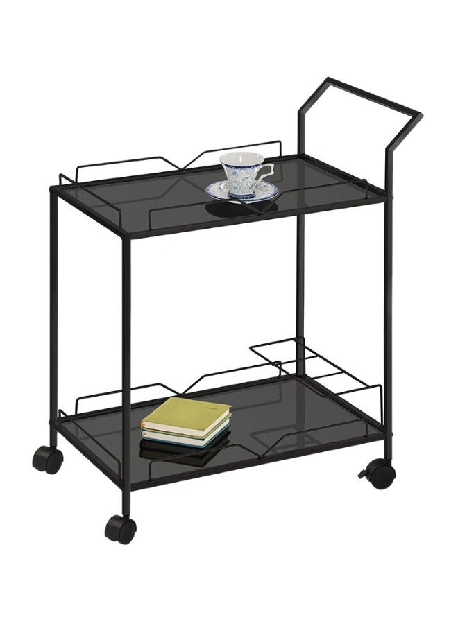 DANUBE HOME Otto Serving Trolley Metal Frame Modern Rolling Bar Cart Stylish Serving Cart With Glass Shelves Elegant Trolley For Living Room Dining Room Kitchen Storage â€“ Black 