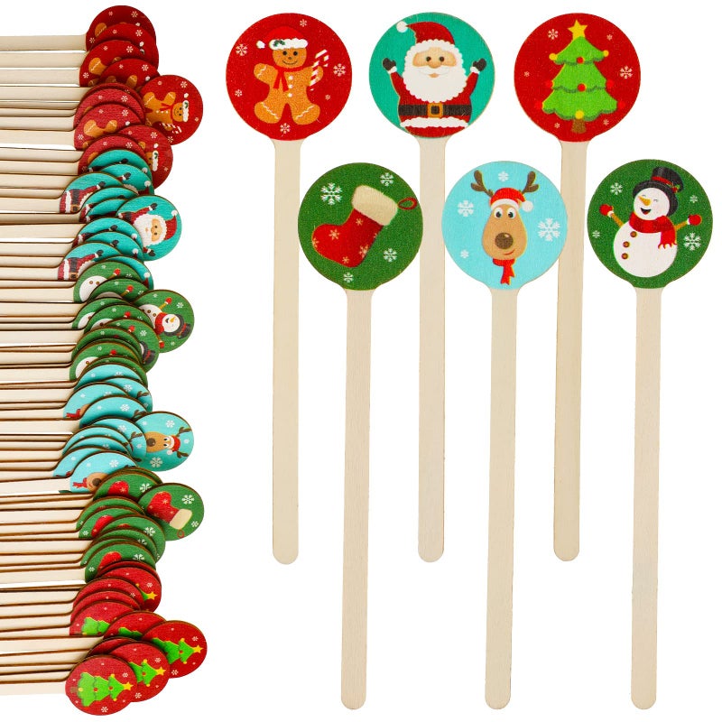 Jinei 120 Pcs Christmas Wooden Coffee Stirrers Wood Cocktail Coffee Stir Sticks Disposable Drink Stirrers for Stirring Hot Chocolate Milkshake Restaurant Home Office Classic Style
