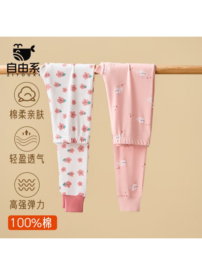 Ziyouxi Kids Girls Cotton Autumn Thermal Pants Single Layer Warm Full Cotton Long Johns Sleepwear For Older Children