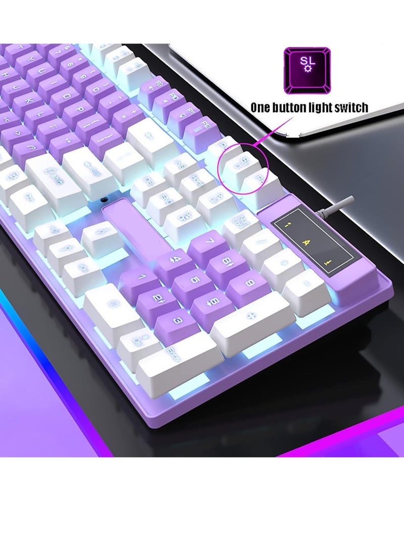 Wired Mechanical Keyboard, RGB Backlit Ultra-Compact Layout 104 Keys Keyboard - USB Wired Gaming Keyboard For PC/Mac/PS Series, Desktop, Computer (WhitePink)