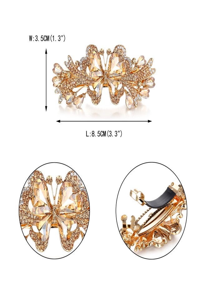 EVER FAITH Women's Heart-Shaped Crystal Barrette Clip, Rhinestone Gorgeous Butterfly Hair Accessories for Prom Brown Gold-Tone - Image 5