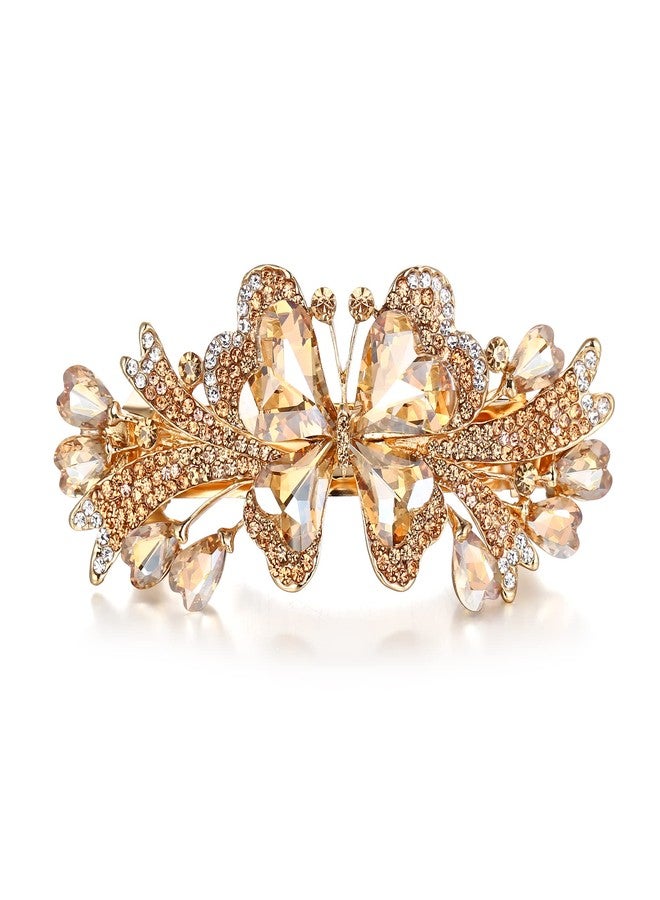 EVER FAITH Women's Heart-Shaped Crystal Barrette Clip, Rhinestone Gorgeous Butterfly Hair Accessories for Prom Brown Gold-Tone - Image 4