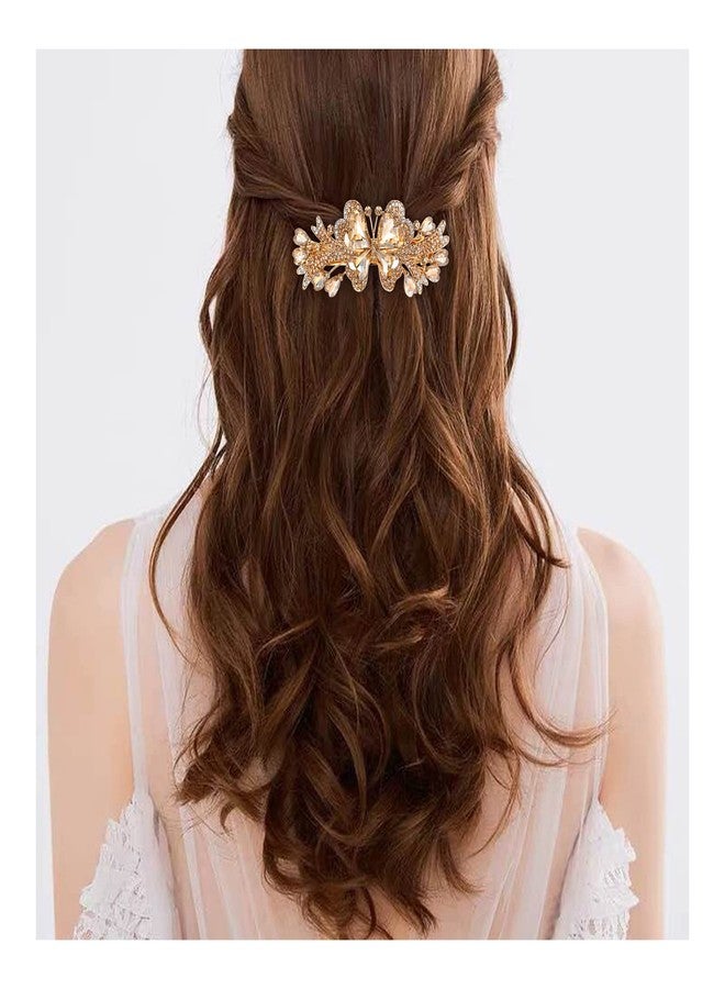 EVER FAITH Women's Heart-Shaped Crystal Barrette Clip, Rhinestone Gorgeous Butterfly Hair Accessories for Prom Brown Gold-Tone - Image 1