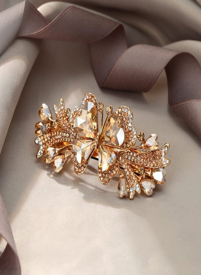 EVER FAITH Women's Heart-Shaped Crystal Barrette Clip, Rhinestone Gorgeous Butterfly Hair Accessories for Prom Brown Gold-Tone - Image 3