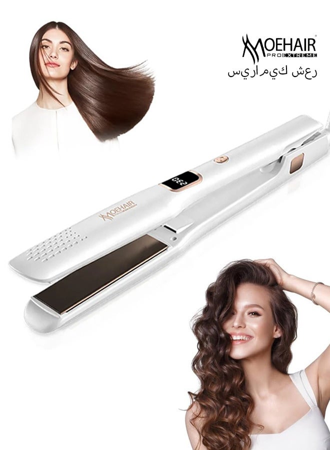 MoeHair Ceramic Hair Straightener with Negative Ions & LCD Display | 15-Second Heat-Up, Up to 230°C,5 Temp Settings & 360° Rotatable Cord,Lasting Results for Curl/Wave/Straighten Hair,MO-5083B,White - Image 1