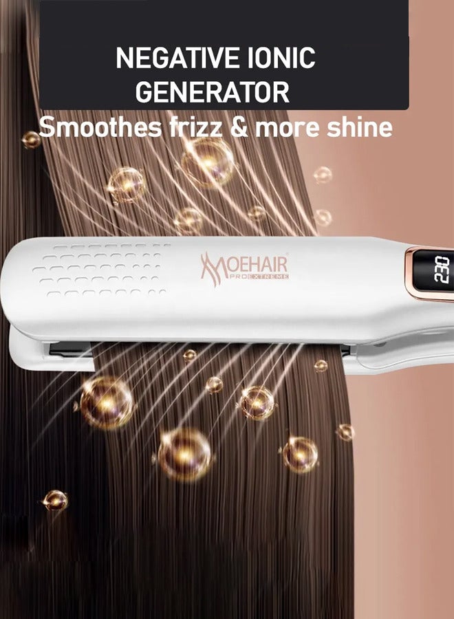 MoeHair Ceramic Hair Straightener with Negative Ions & LCD Display | 15-Second Heat-Up, Up to 230°C,5 Temp Settings & 360° Rotatable Cord,Lasting Results for Curl/Wave/Straighten Hair,MO-5083B,White - Image 2
