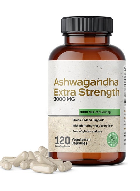 Ashwagandha Capsules Extra Strength 3000mg - Stress Relief Formula, Natural Mood Support, Stress, Focus, and Energy Support Supplement, 120 Capsules