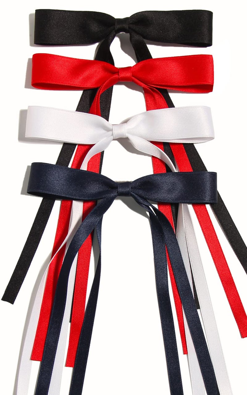 Tassel Bowknot Hair Clips for Women  4pcs Barrettes with Long Tails in Black Red White and Navy