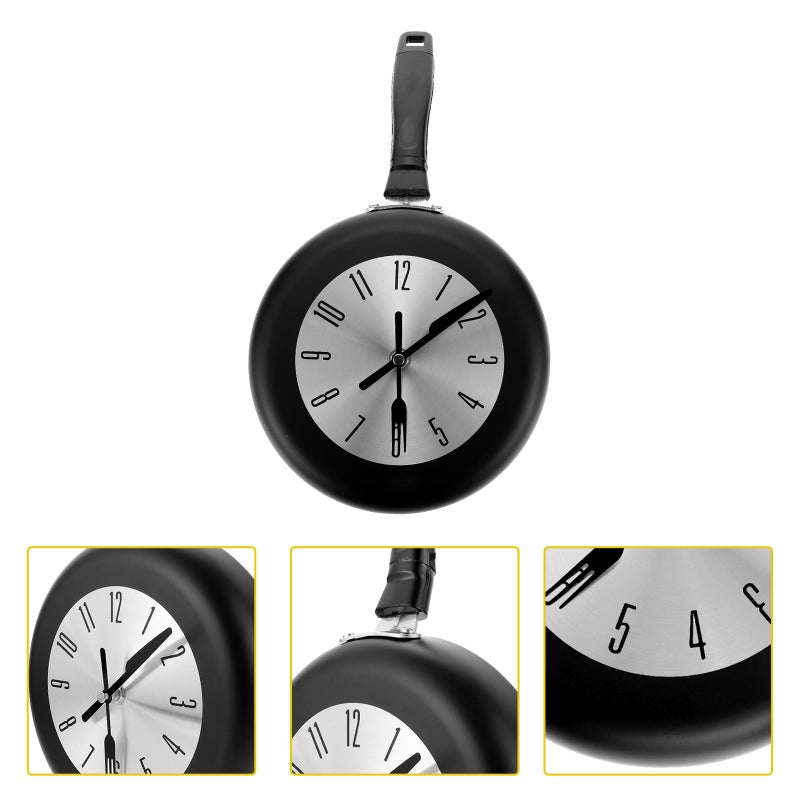 2 Sets Wall Clock Metal Round Frying Pan Kitchen Wall Clock Home Decor No Battery - Image 2