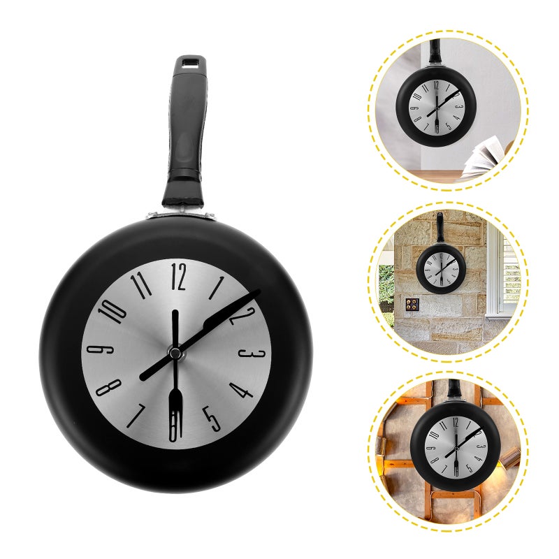 2 Sets Wall Clock Metal Round Frying Pan Kitchen Wall Clock Home Decor No Battery - Image 3