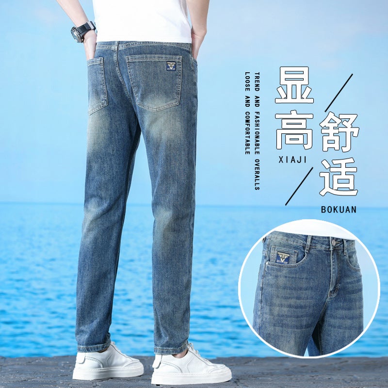 Spring/Summer 2024 Jeans For Young Men'S Tall And Slim-Fit Slim Stretch Embroidered Nostalgic Leg Casual Pants For Boys