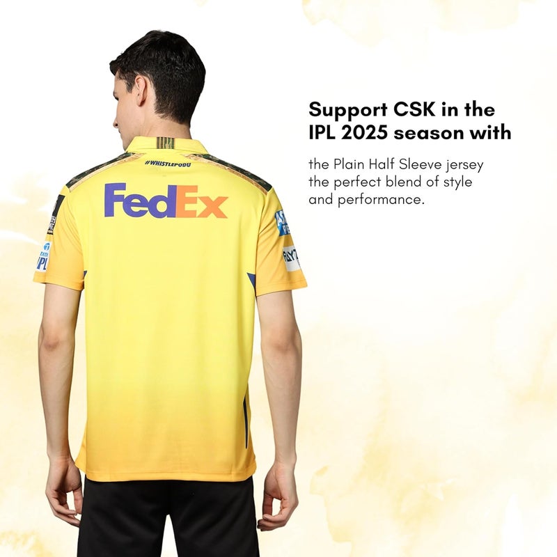playR Men's Geometric Regular Fit Chennai Super Kings Authentic Fan Jersey IPL 2025 Adult Plain Half Sleeve - Image 3
