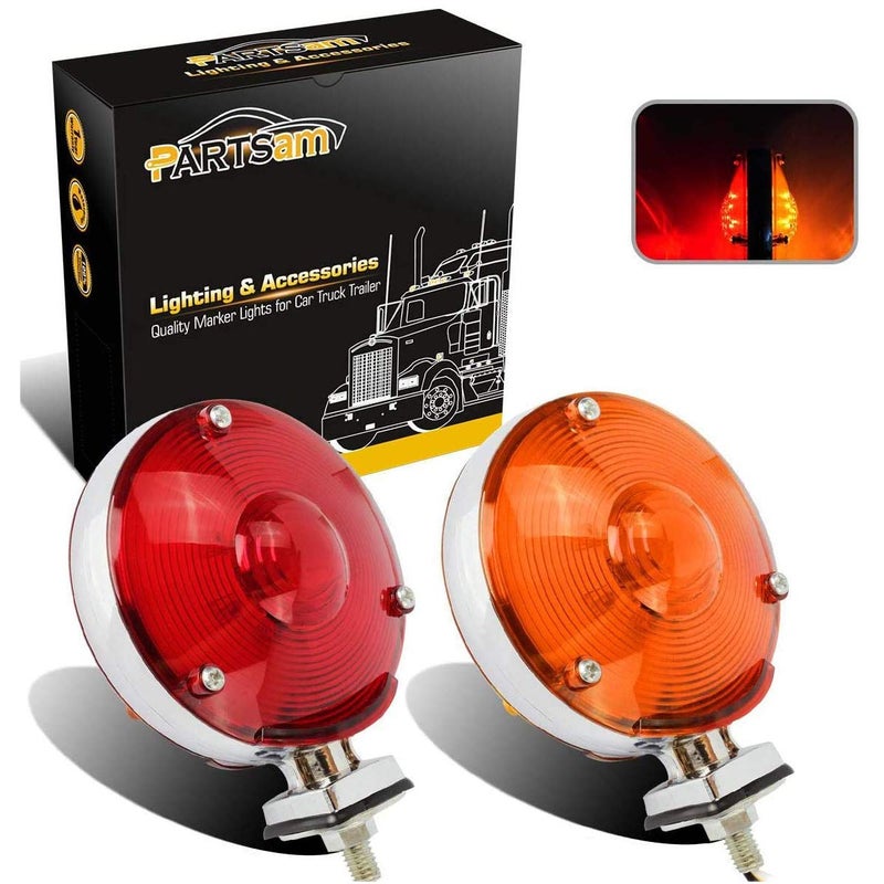Partsam 2pc 4 Double Face Red/Amber Lens 24 LED Turn Tail Stop Light Pedestal Mount 12V by Partsam