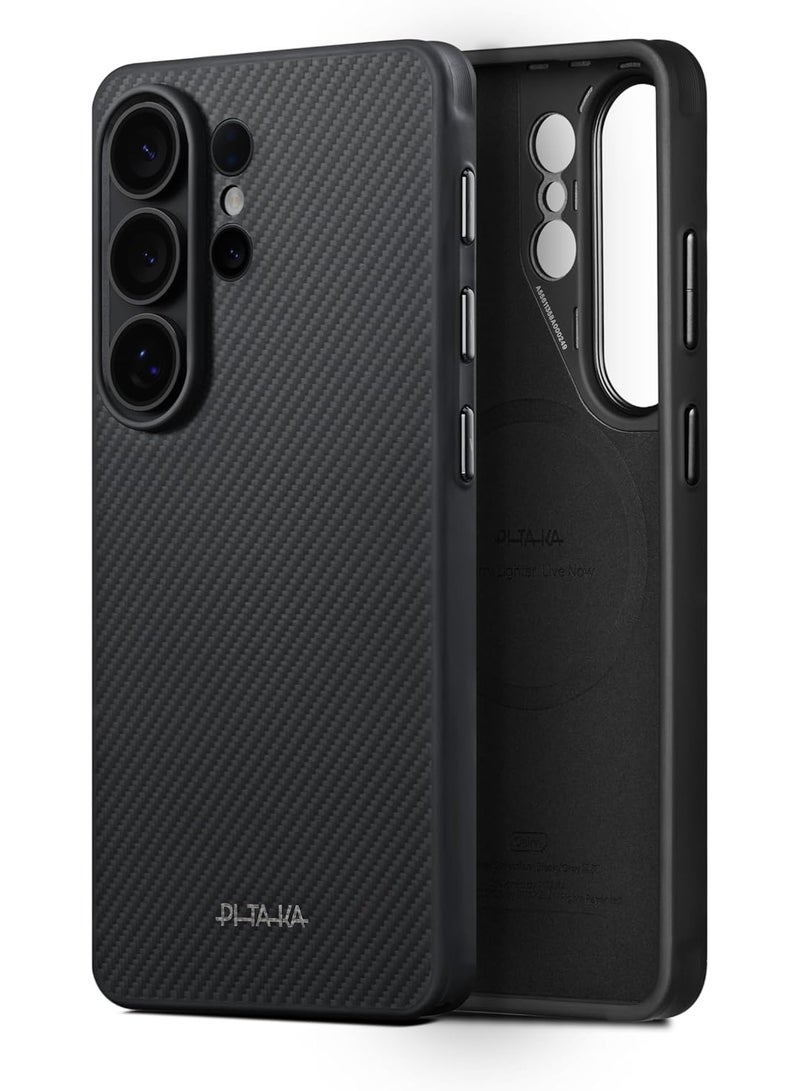 pitaka for Samsung Galaxy S26 Ultra Case, 6.9 Inch, Compatible with MagSafe, Military Protective S26 Ultra Case with Aaron Button, Aramid Fiber Woven [Cairn Case - Black/Grey] - Image 1