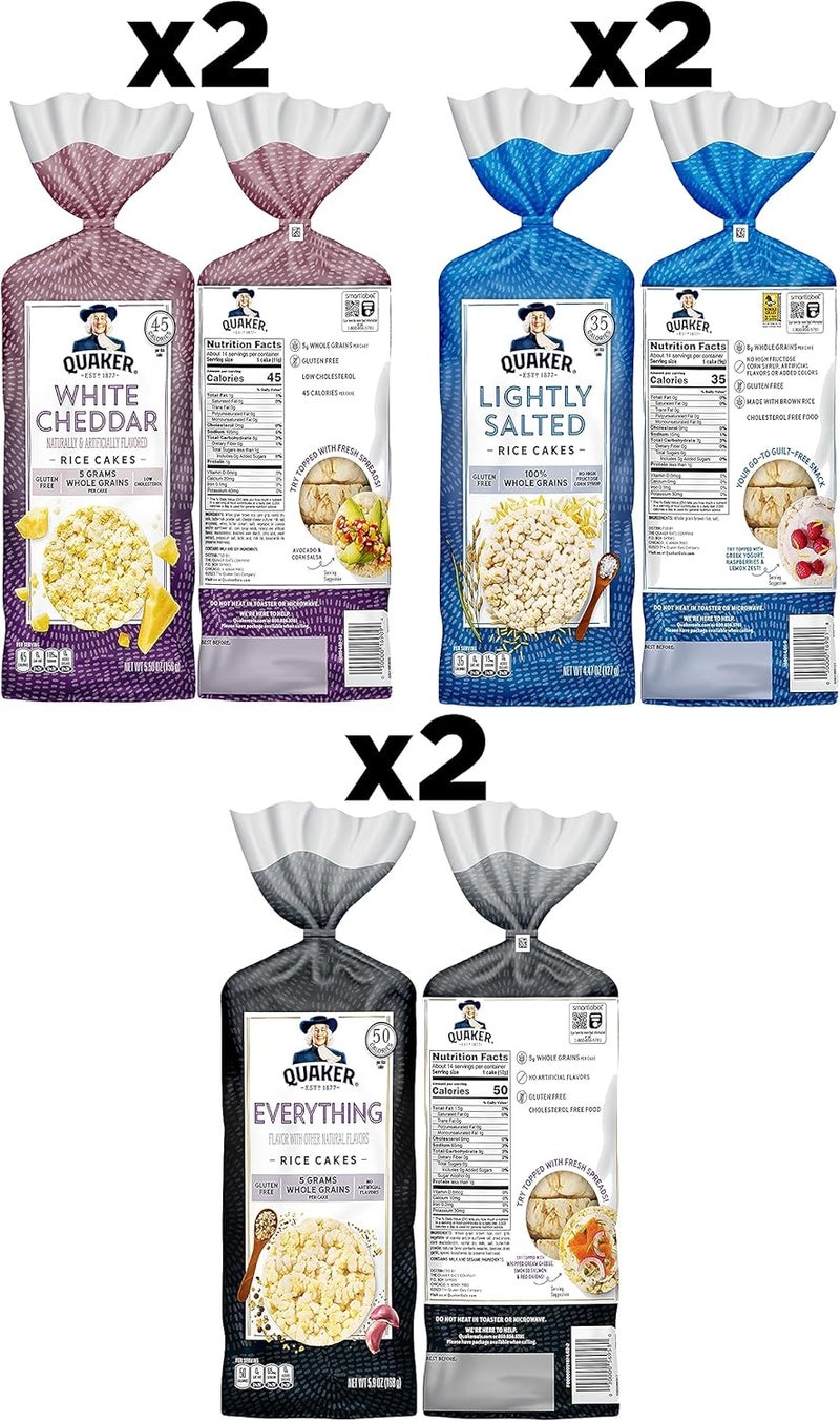 Quaker Rice Cakes Variety Pack - 6 Pack with White Cheddar, Lightly Salted, and Everything Flavors - Image 3