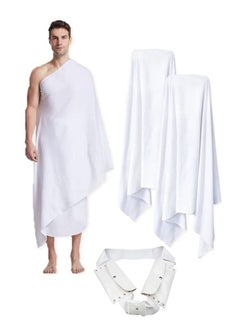 REBENUO Original Men's Hajj Umrah clothing Ahram 100% Cotton Super Soft 2 Pcs Towel Set.(top and Bottom) 43X83 inch New Dry Fast Microfiber Woven Technology WEIGHT 1000 GRAMS. Ahrams Waterproof Belt  - Image 1